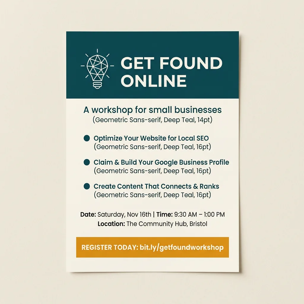 Flyer design for a small business workshop