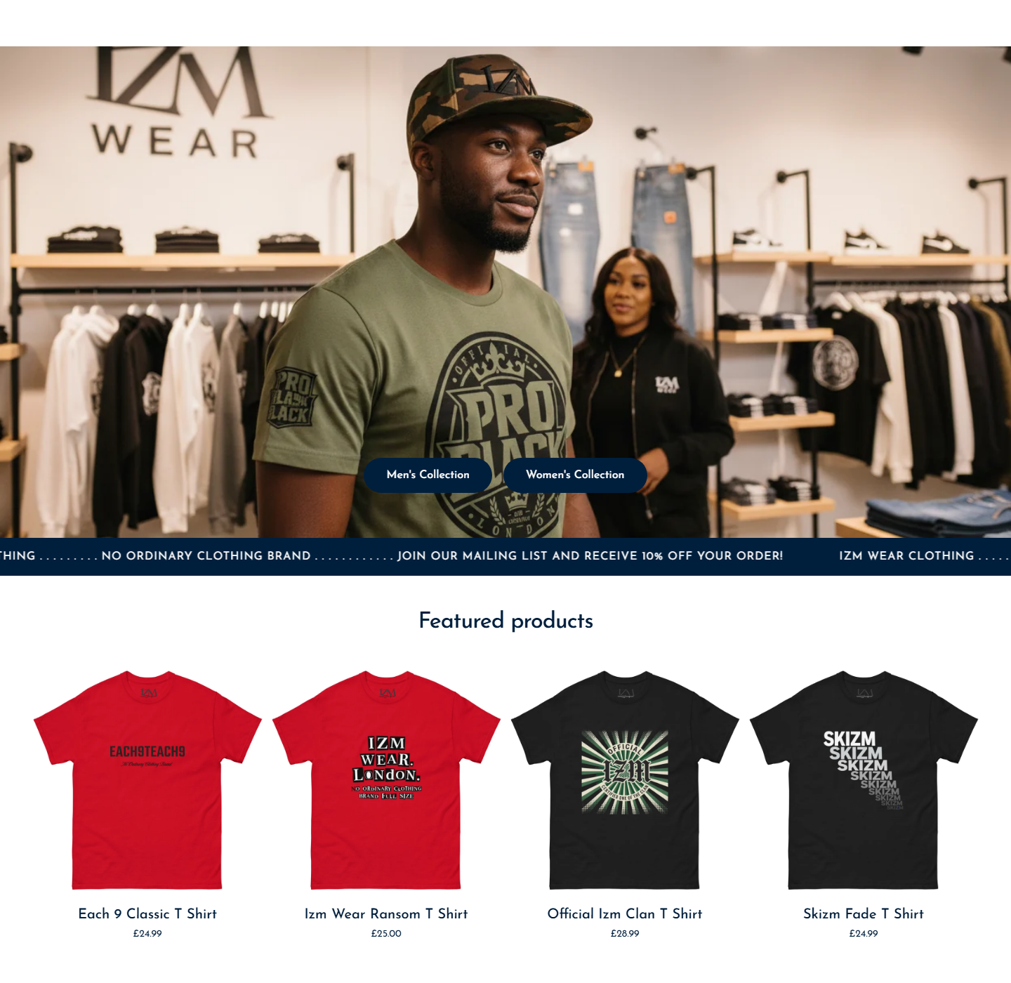 Izmwear homepage