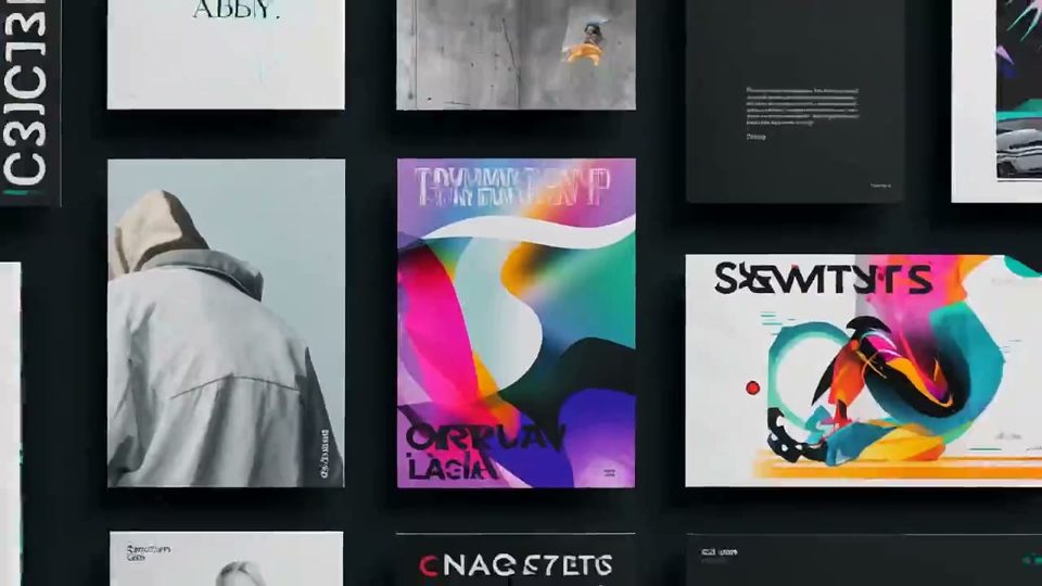 Colourful posters and artwork on a wall