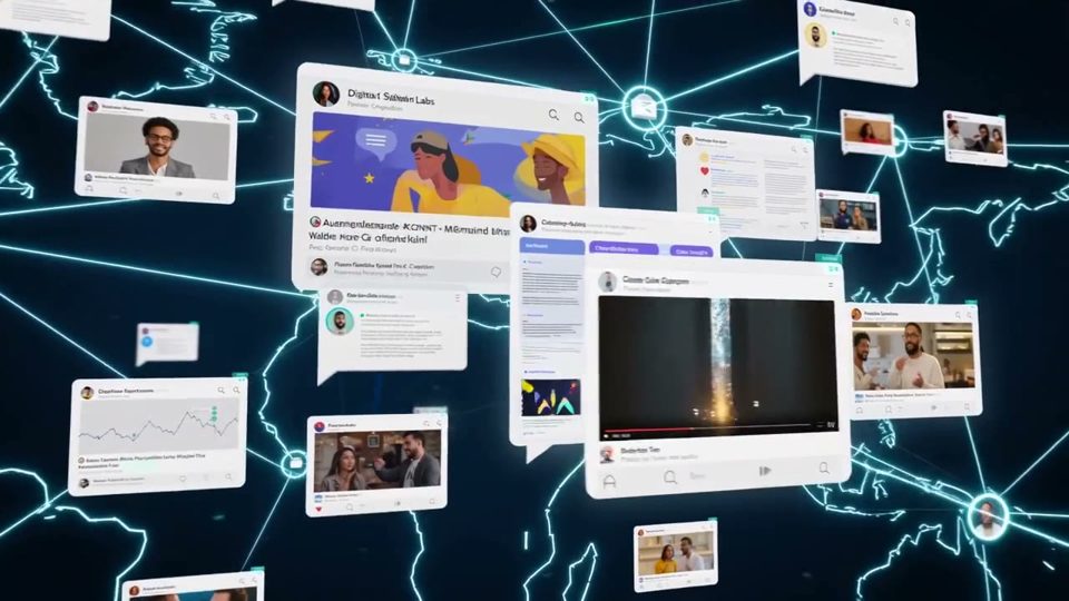 Social media posts and profiles connected across a map