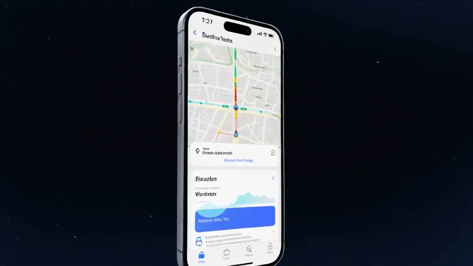 A mobile app with a map and booking screen on a phone